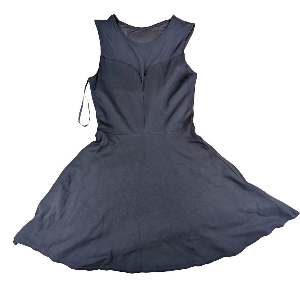 BEBE Fit and Flare Black Dress Mock Sweetheart Neckline Short Size Medium Formal